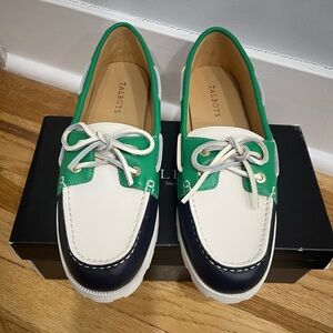 New with Box Talbots Indigo Blue Multi Modern Deck Shoe, size 10